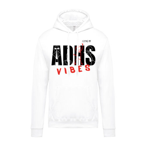 Hoodie ADHS Vibes weiß mit schwarz roter Schrift