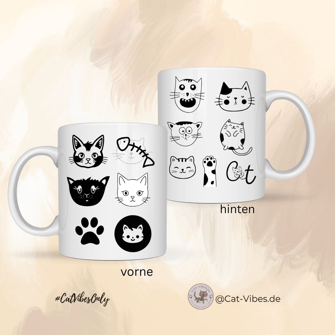 Kaffeebecher Vorder- und Rückseite Cat-Vibes